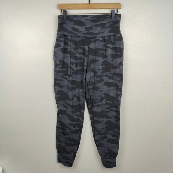 Athleta Salutation Camo Joggers Womens Medium Black Gray Powervita Travel Lounge - Picture 1 of 10